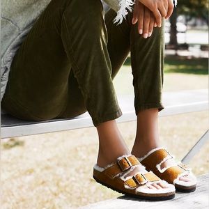 BIRKENSTOCK - Arizona shearling-lined suede sandals - Sz 38